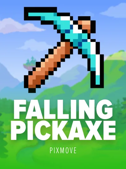 Portada de Falling Pickaxe de Pixmove con piqueta de diamante pixelada